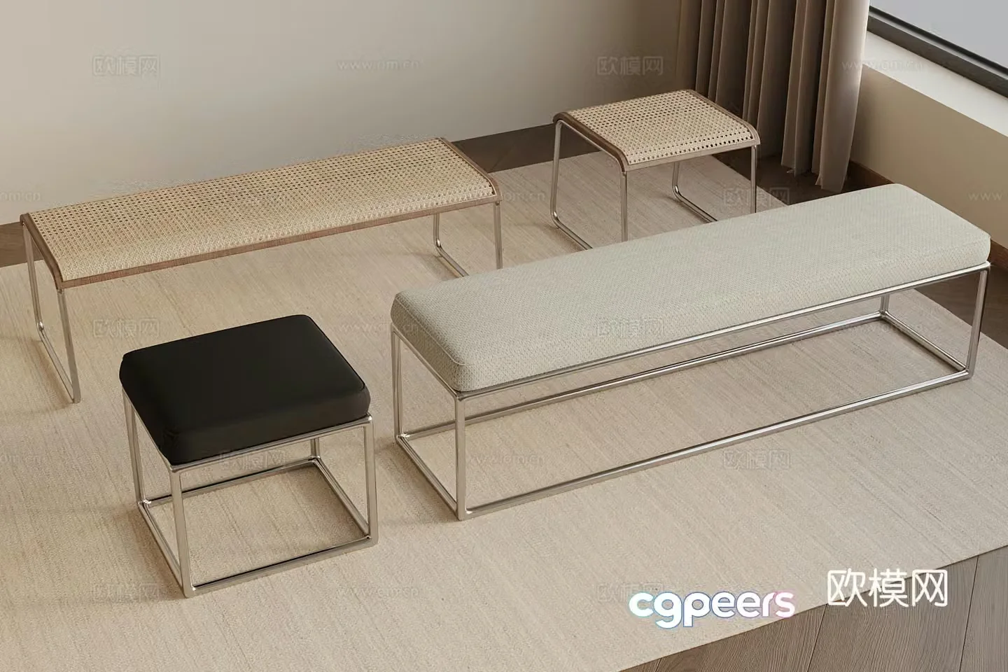 Modern other stools bench square stool low stool 3d model