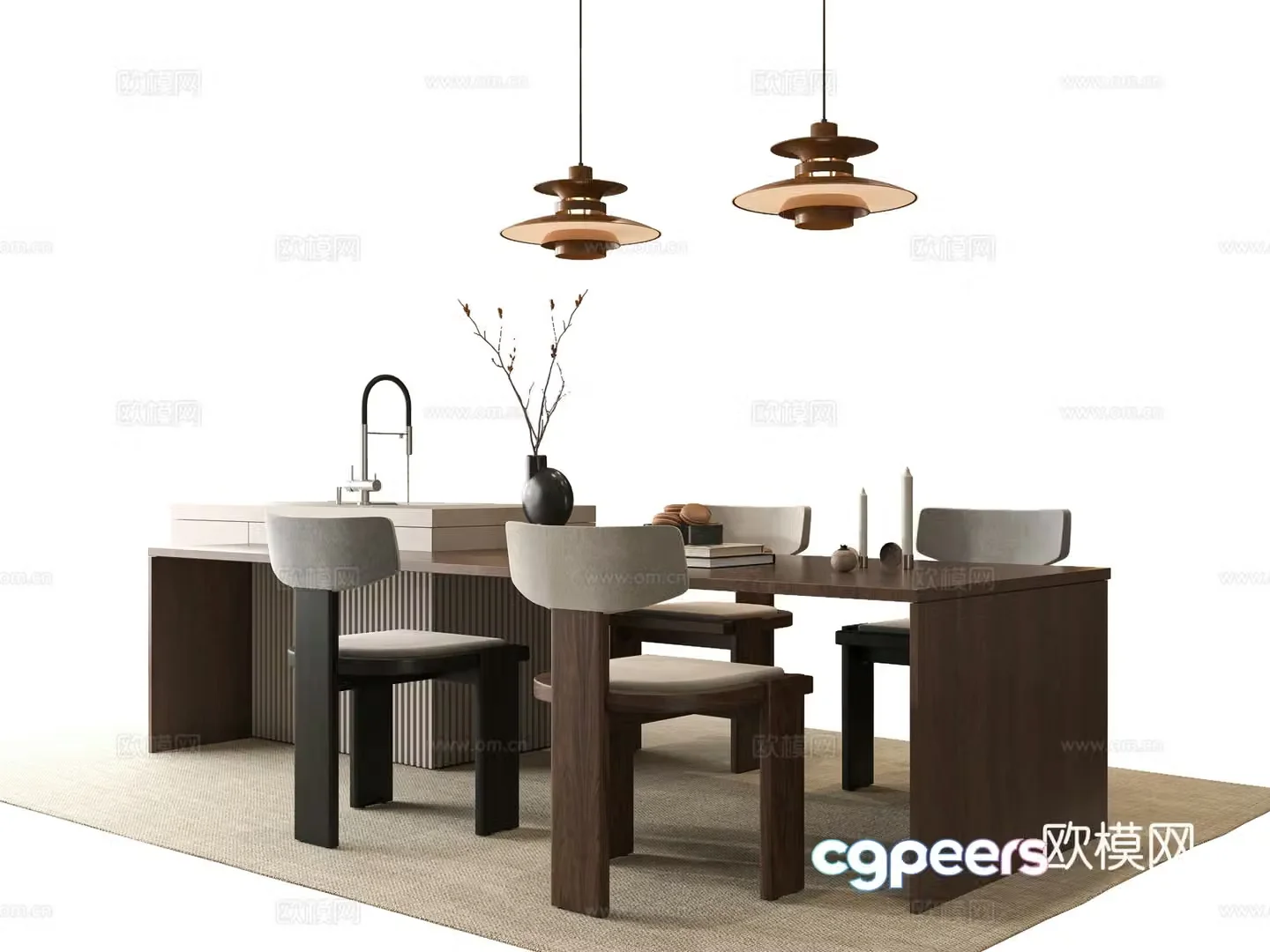Medium style dining table and chair 3D model