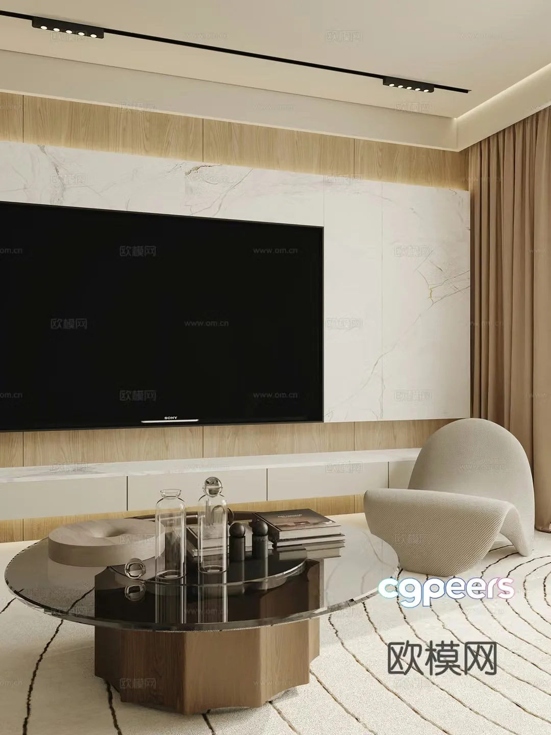Modern TV background wall 3d model