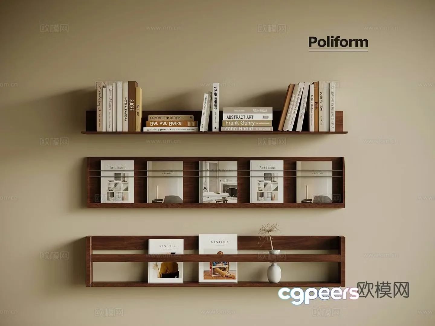 Middle-aged bookshelf books 3d model