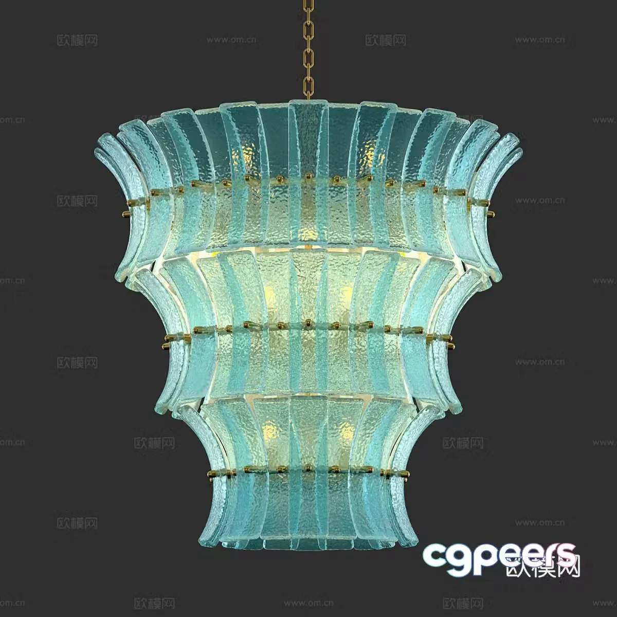 New Chinese style light luxury metal glass decorative chandelier 3D model