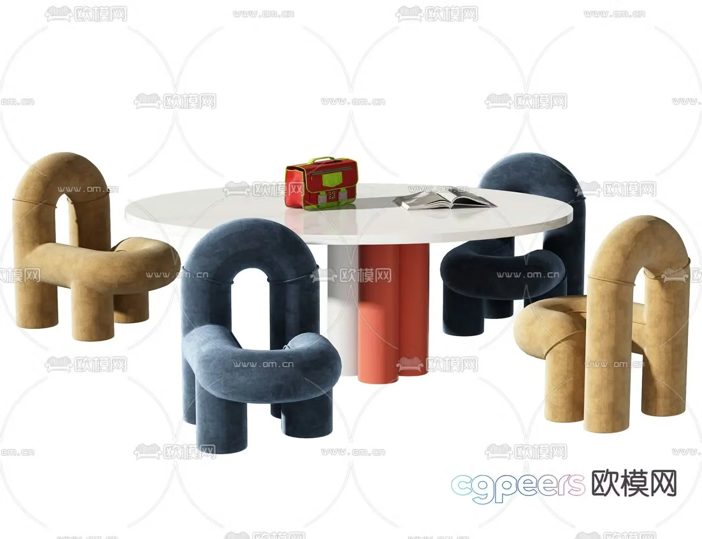 Modern painted children’s table and chairs 3d model