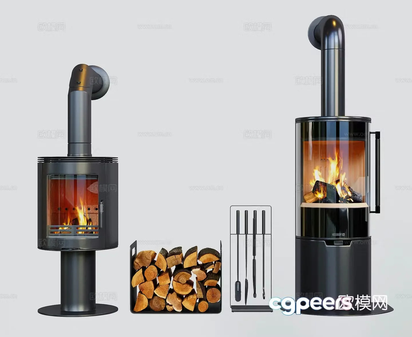 modern fireplace stove wood 3d model