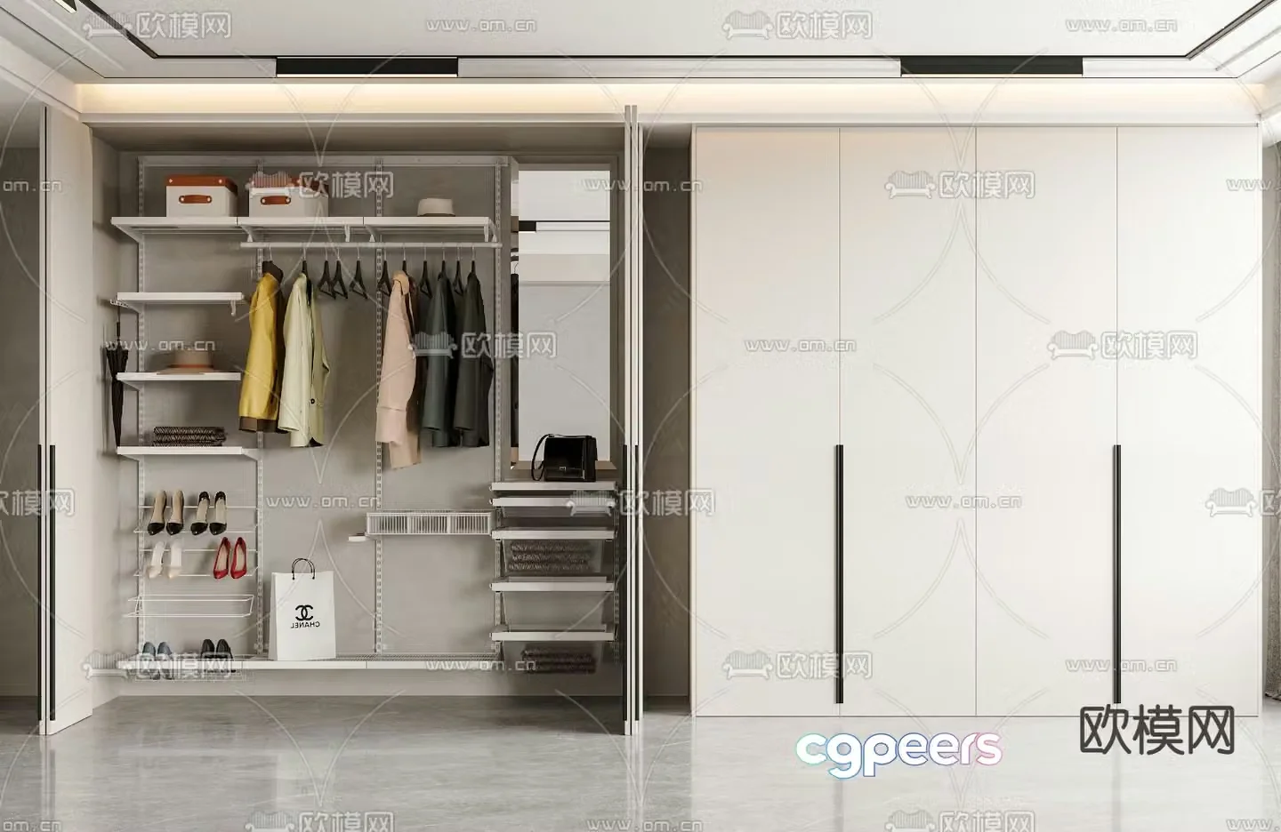 Cream Trench Wardrobe Wardrobe 3d Model