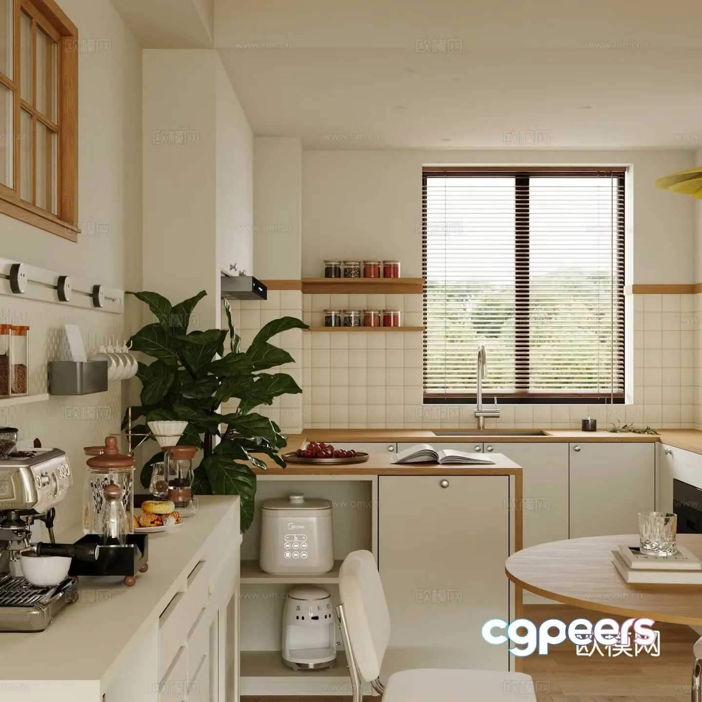 Modern creamy kitchen coffee maker kitchen appliances 3d model