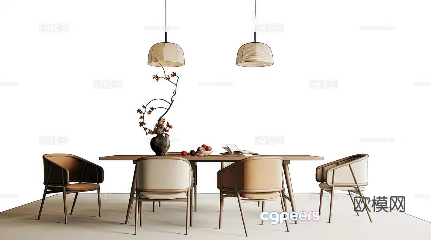 New Chinese dining table and chair combination 3D model