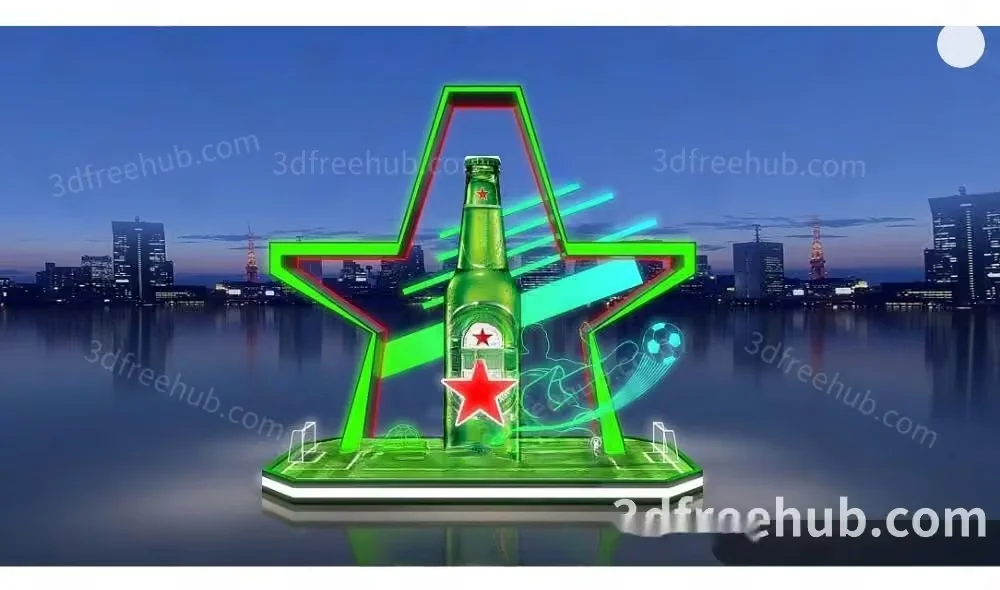The Single Main Subject In This Image Is A Green Heineken Beer Bottle 3D Model – 22875 – VRAY Render