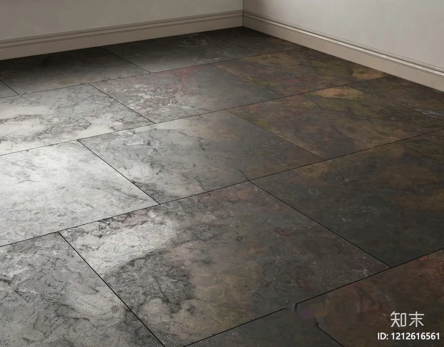 A Room With Gray And Brown Tile Floors 3D Model – 8015 – VRAY Render