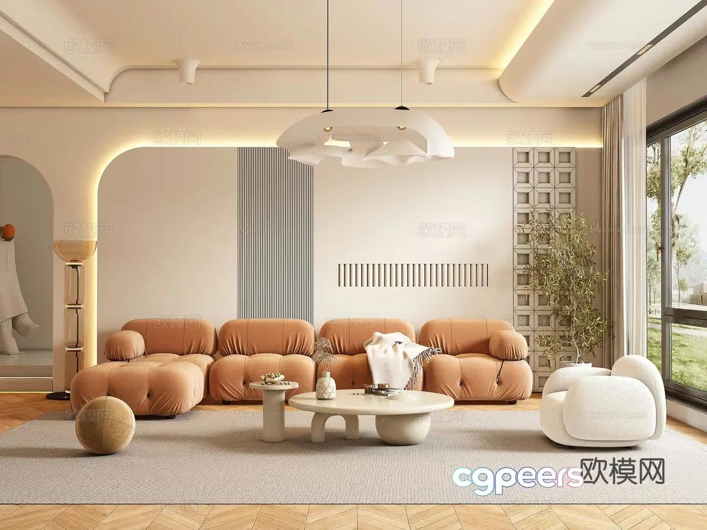 Cream style living room 3d model