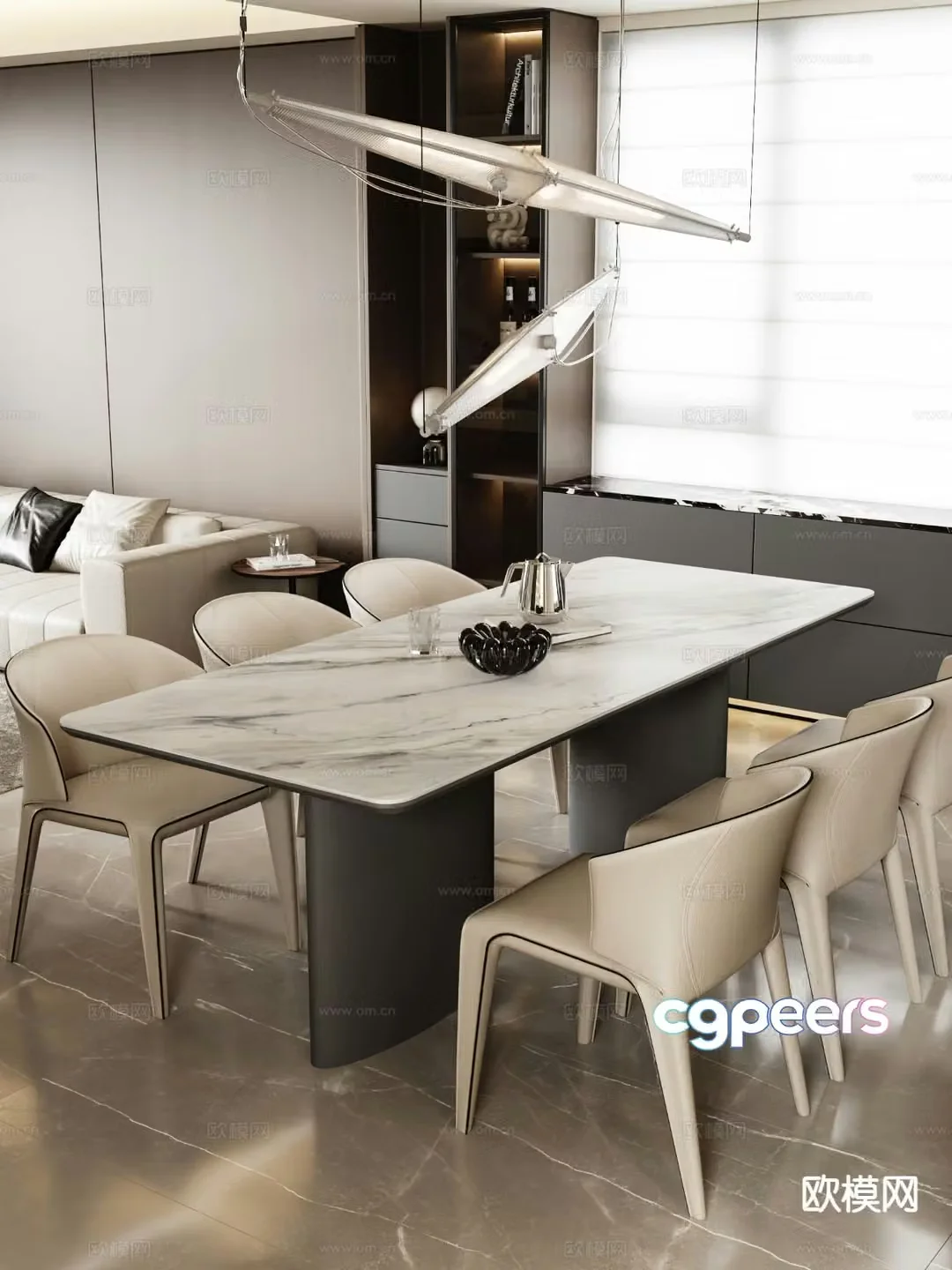 Light luxury dining table and chairs Marble dining table 3D model