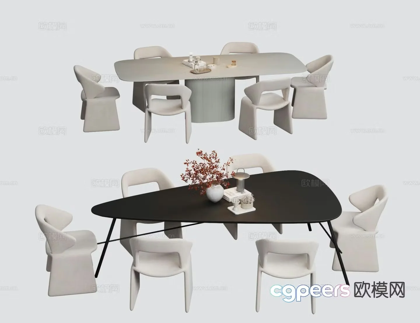 Modern dining table and chairs triangle dining table and chairs 3d model