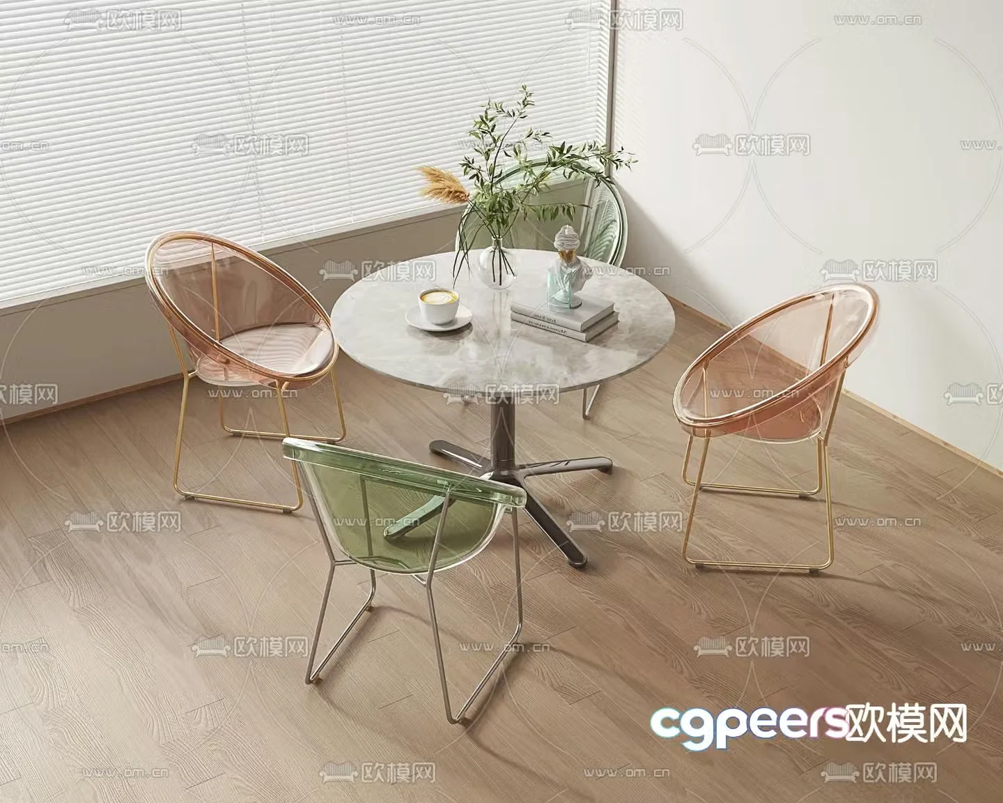 Transparent leisure table negotiation table and chairs small round table 3D model