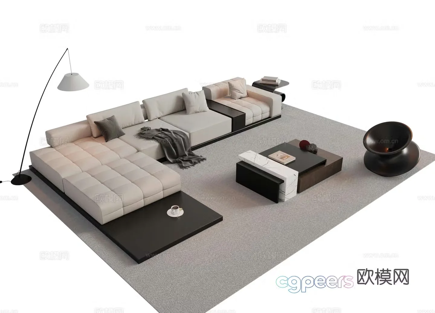 Italian corner sofa splicing sofa combination sofa 3D model