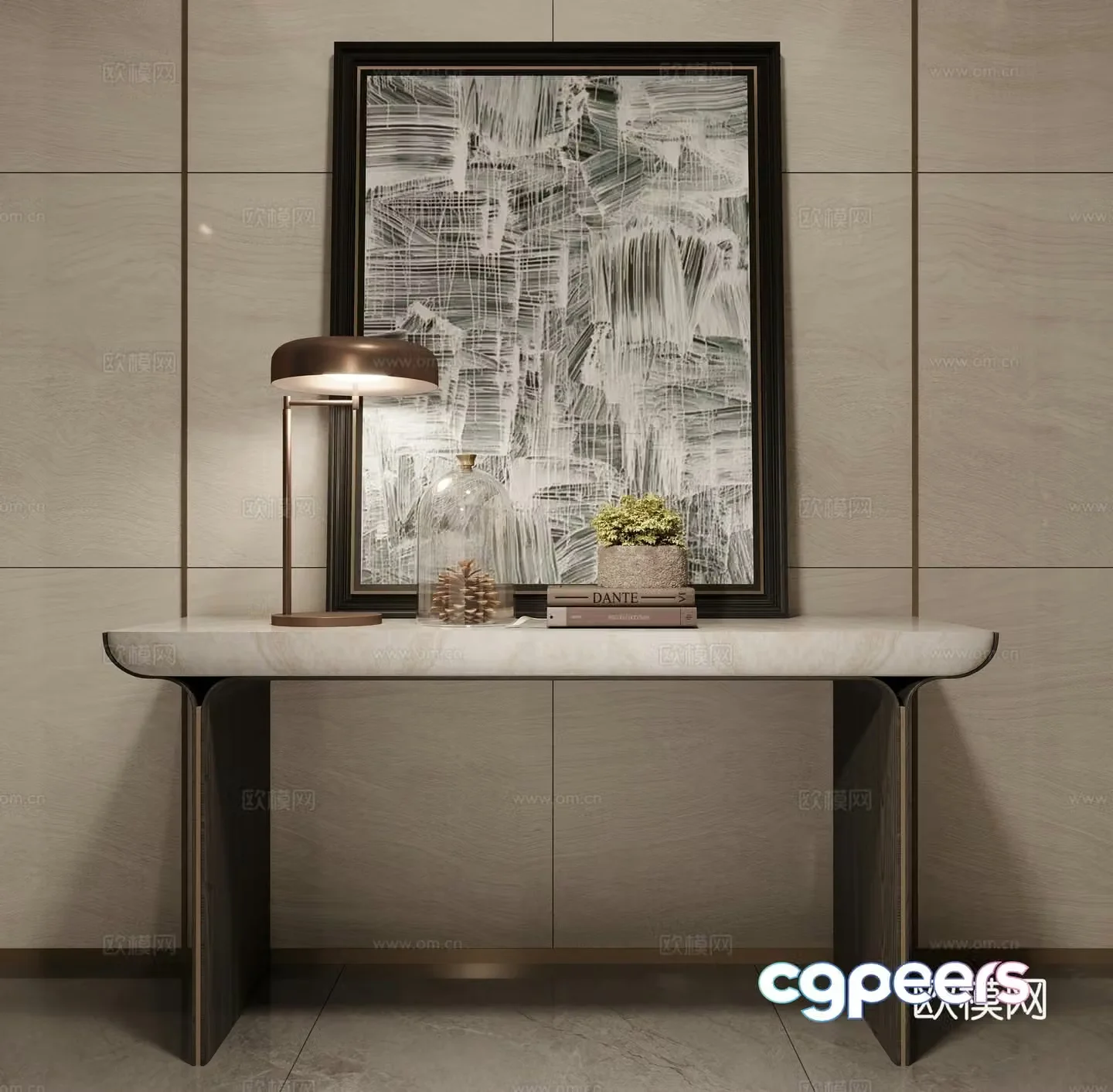 Modern light luxury marble striped porch cabinet 3D model