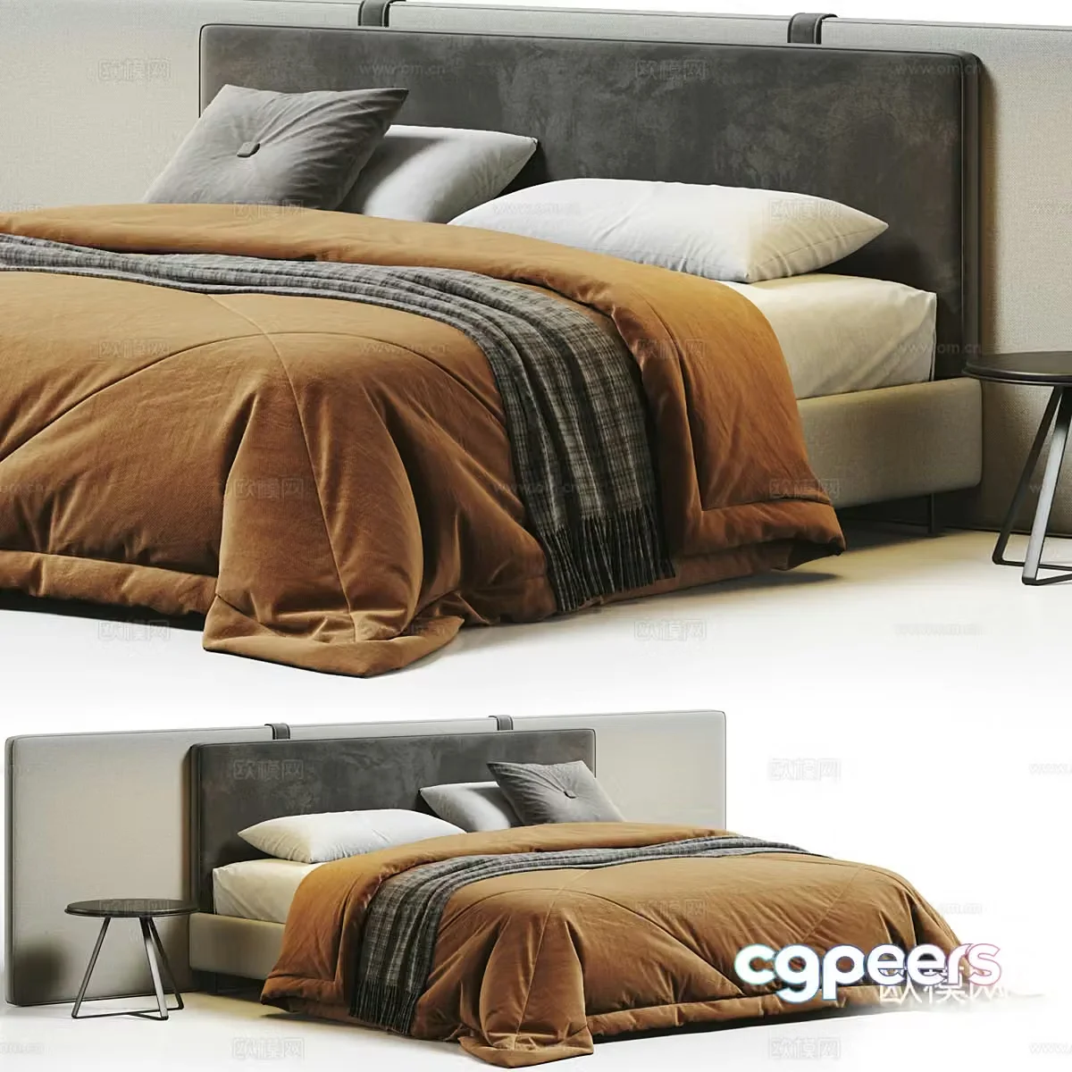 Modern Italian fabric double bed 3D model