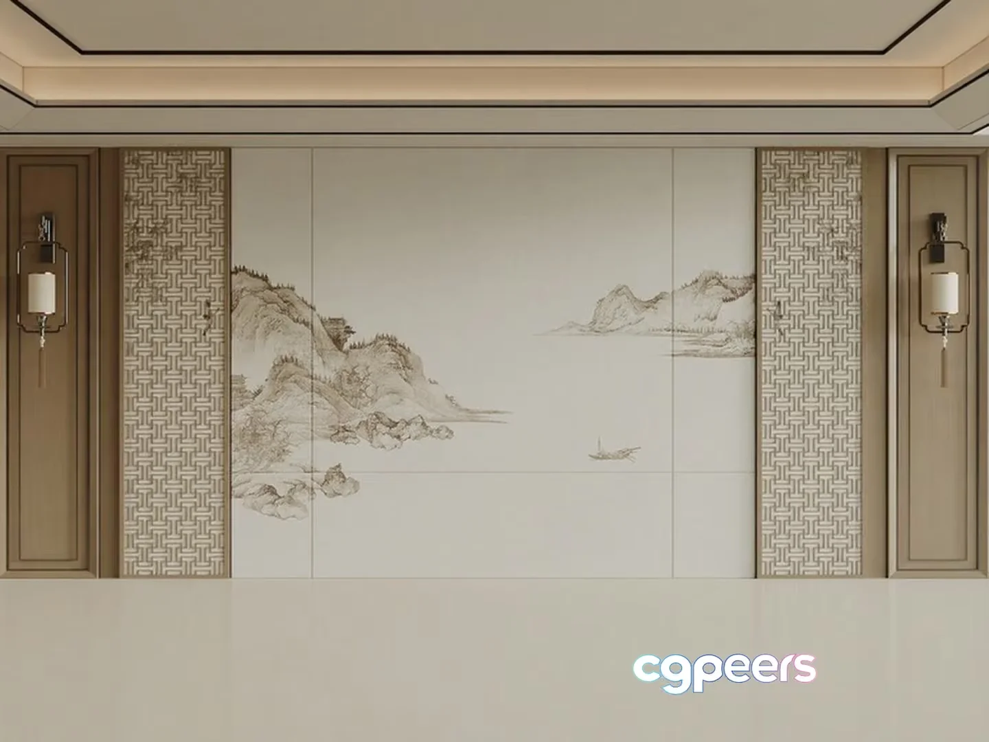 This Image Features A Serene Wall Mural 3D Model – 11322 – CORONA Render
