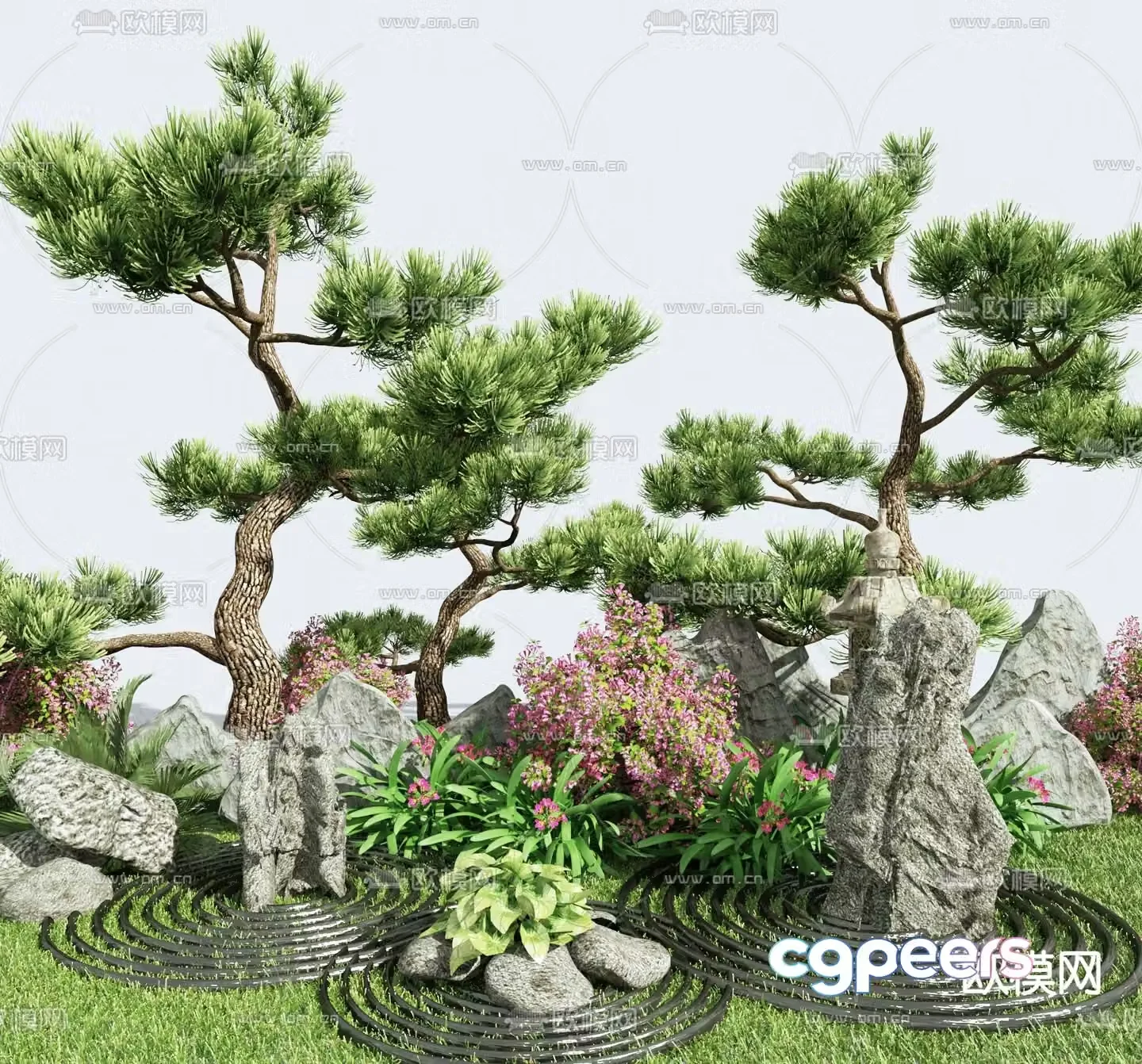 Pine tree rockery sketch 3d model