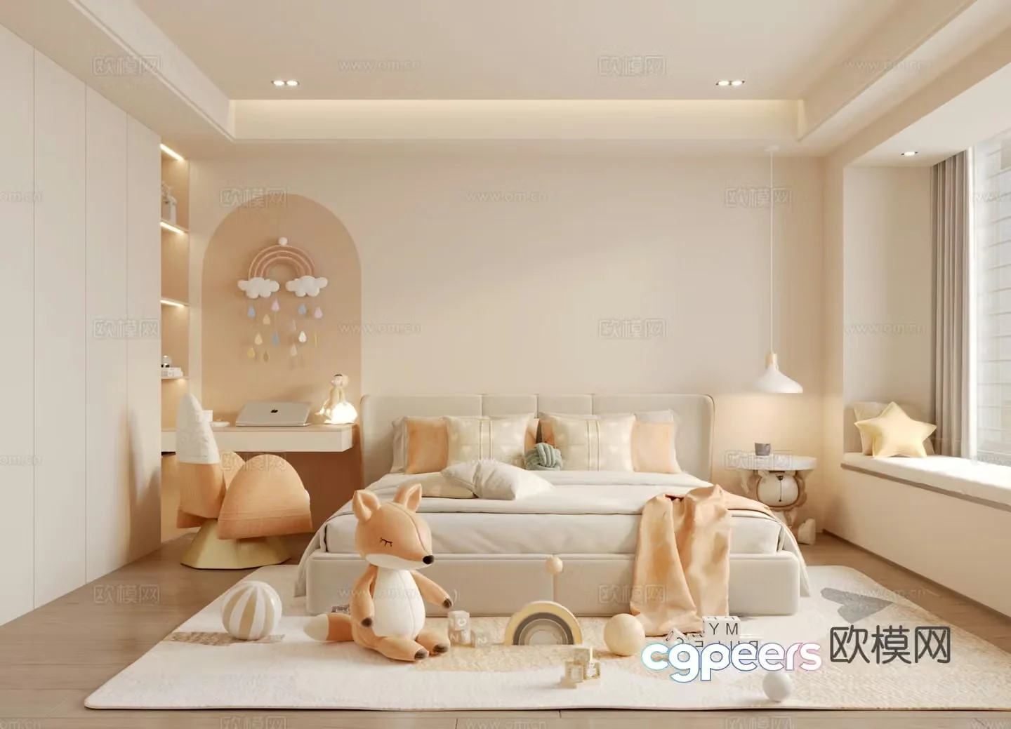 Modern creamy style children’s room 3d model