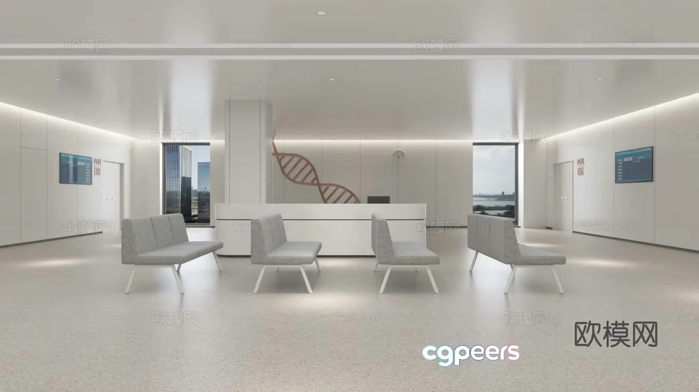 Modern minimalist style waiting area Modern minimalist waiting chair Modern consultation desk 3D model
