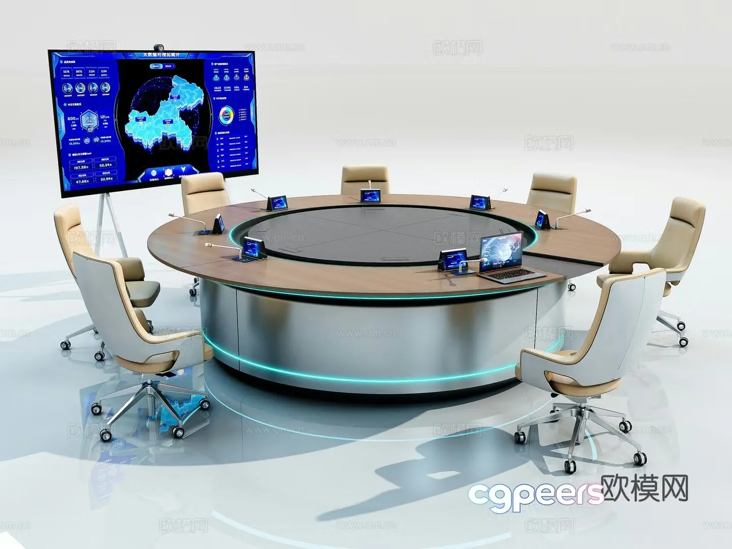 Modern circular conference table 3d model