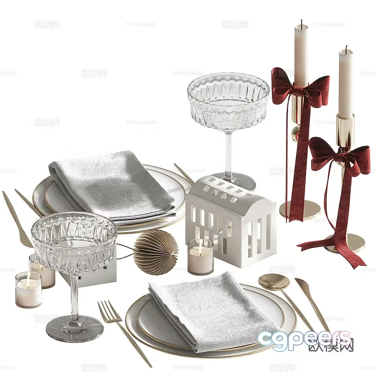 Dining table decorations tableware decorations side cabinet decorations kitchen decorations candlesticks dishes glass cups 3d model
