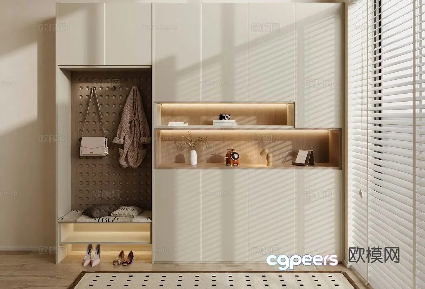 Cream style shoe cabinet 3D model of home shoe cabinet