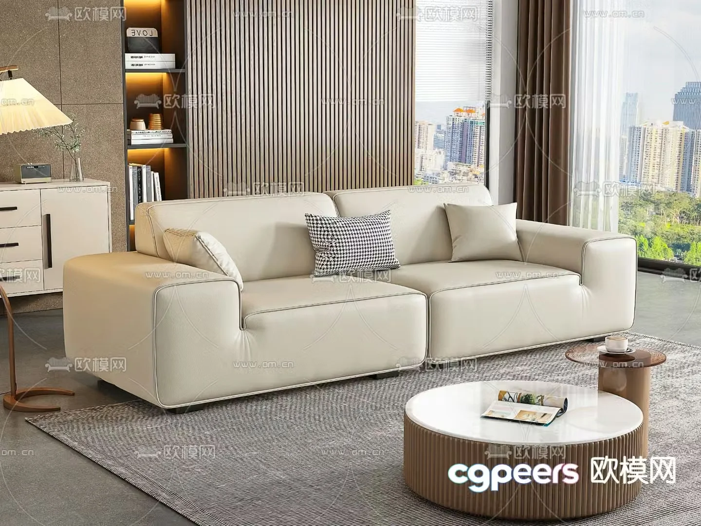 Double sofa leather sofa 3d model