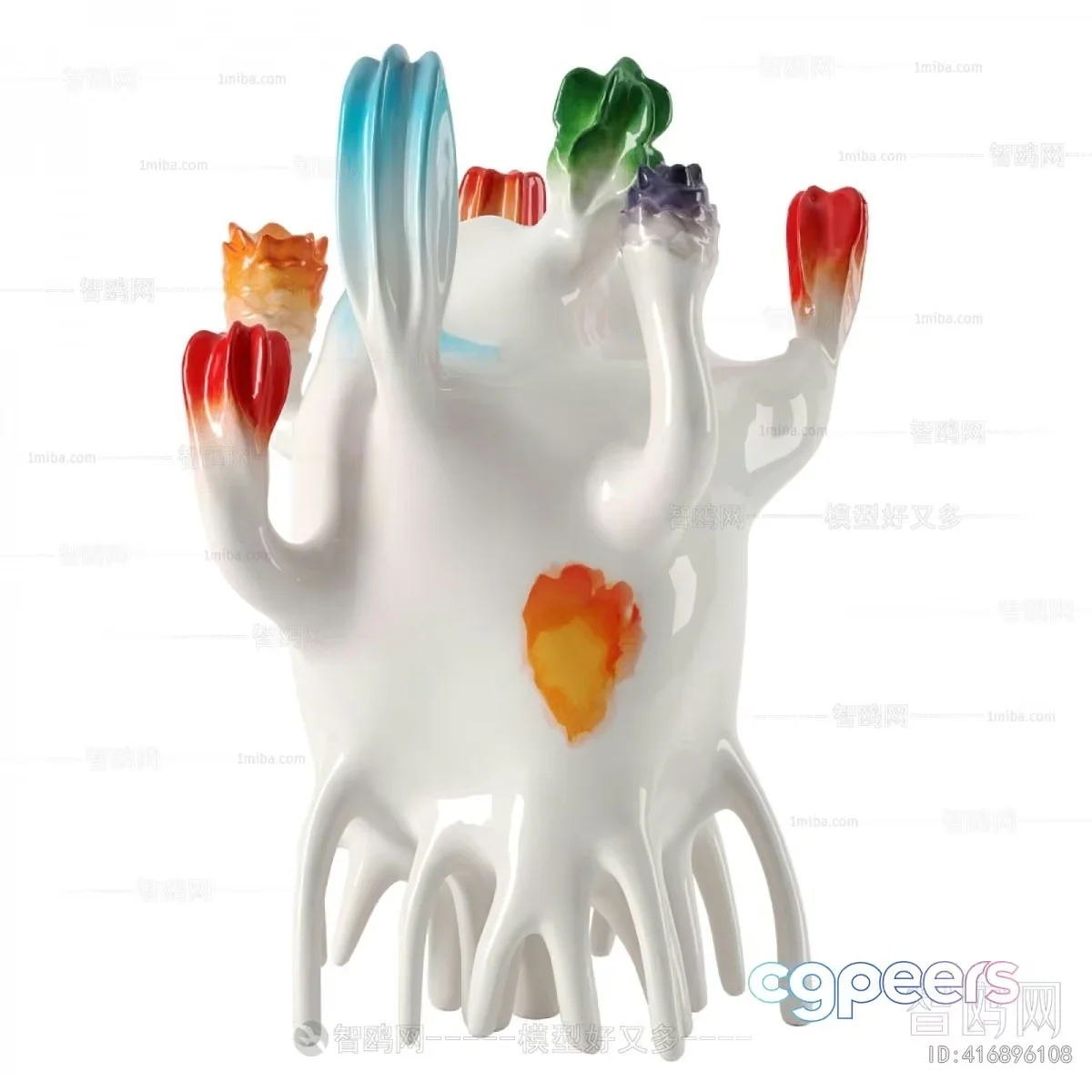 A White Ceramic Vase With Colorful Flowers 3D Model – 4912 – VRAY Render