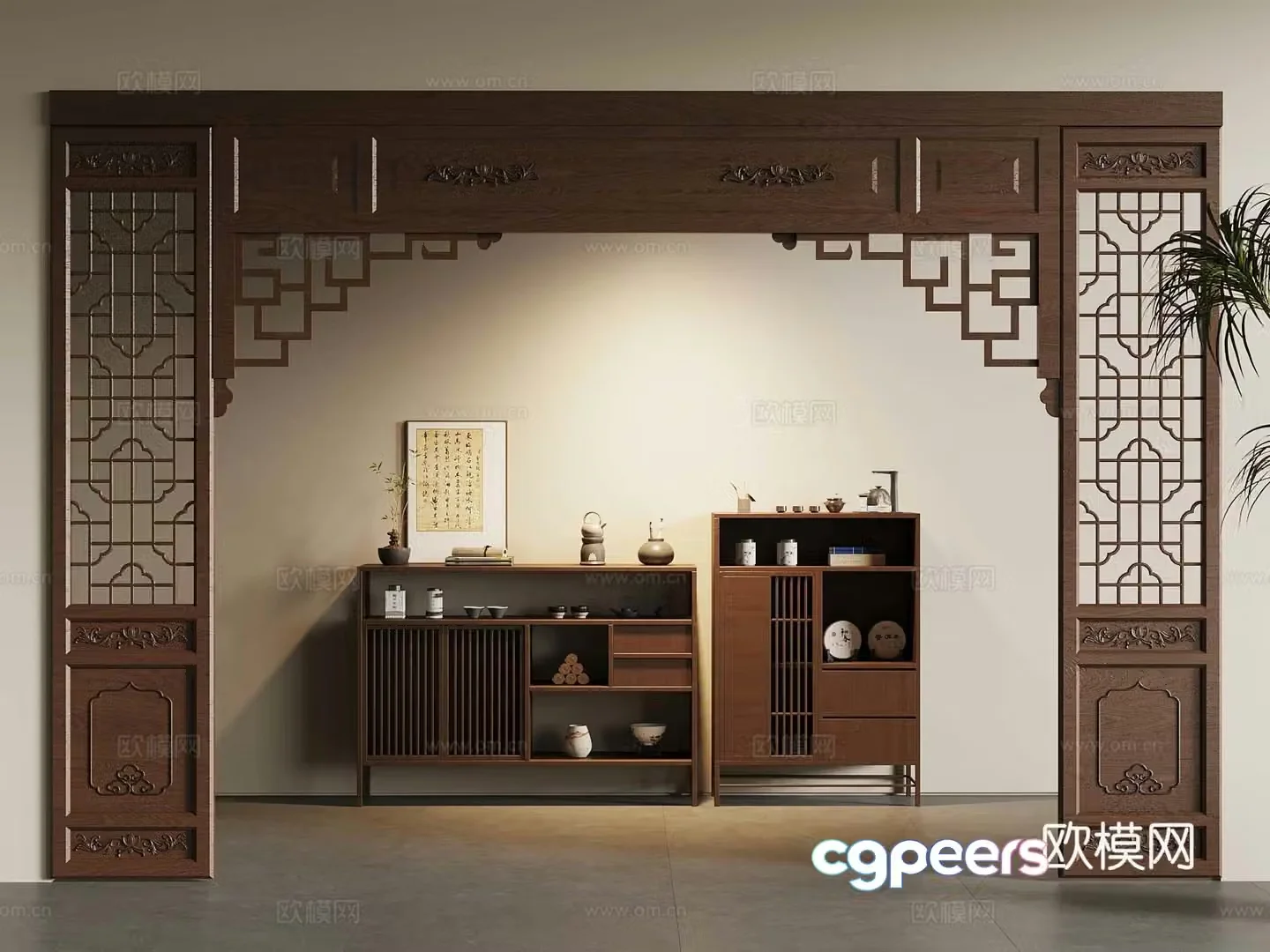 New Chinese door cover door pass partition tea cabinet 3D model