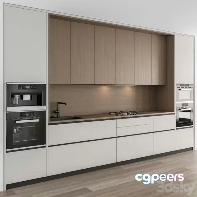 3ds Max Free – Kitchen Modern – White and Wood Cabinets 75