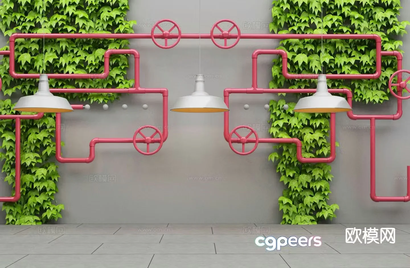 Loft style ornaments water pipe decoration plant wall 3D model