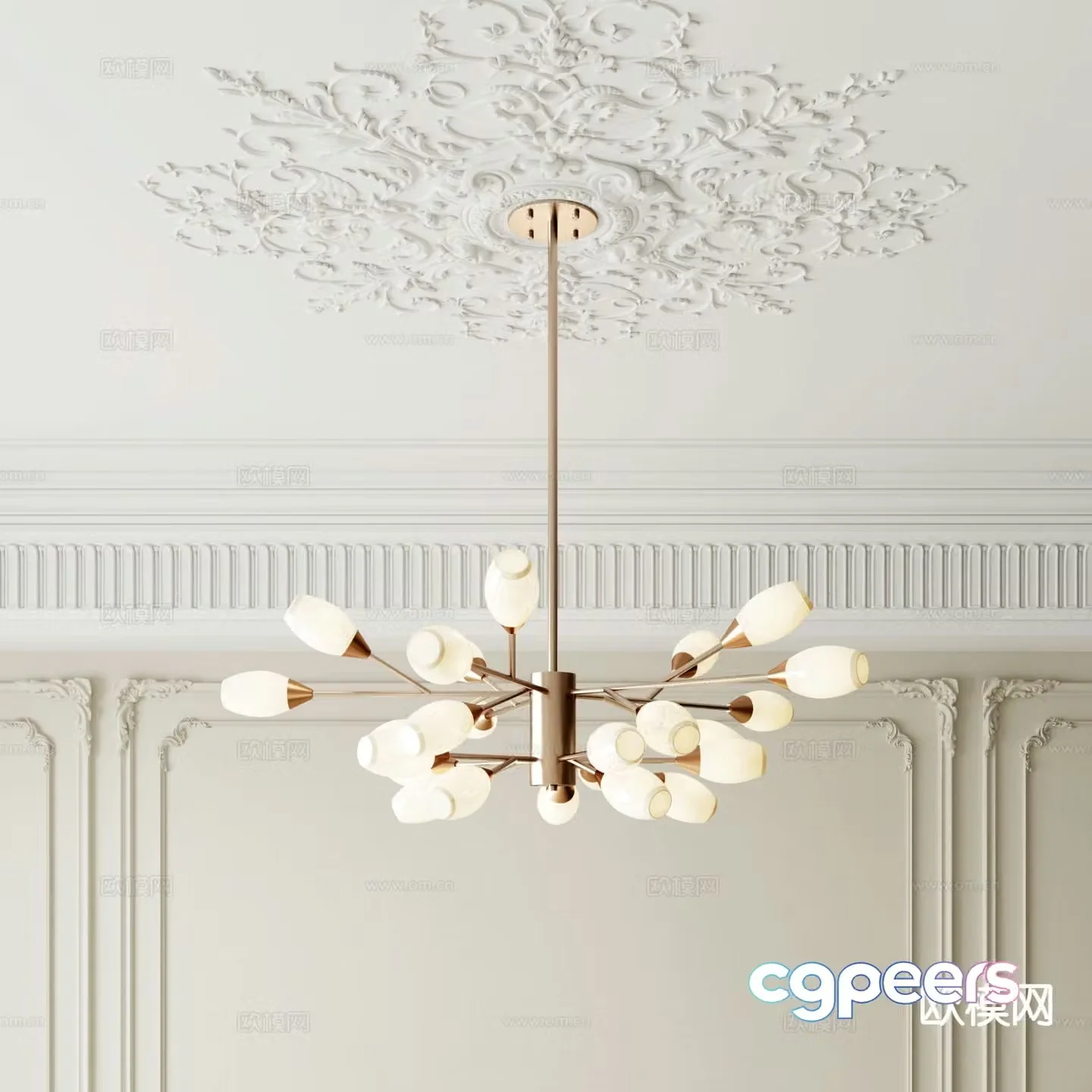 French multi-head chandelier Fireworks chandelier 3D model
