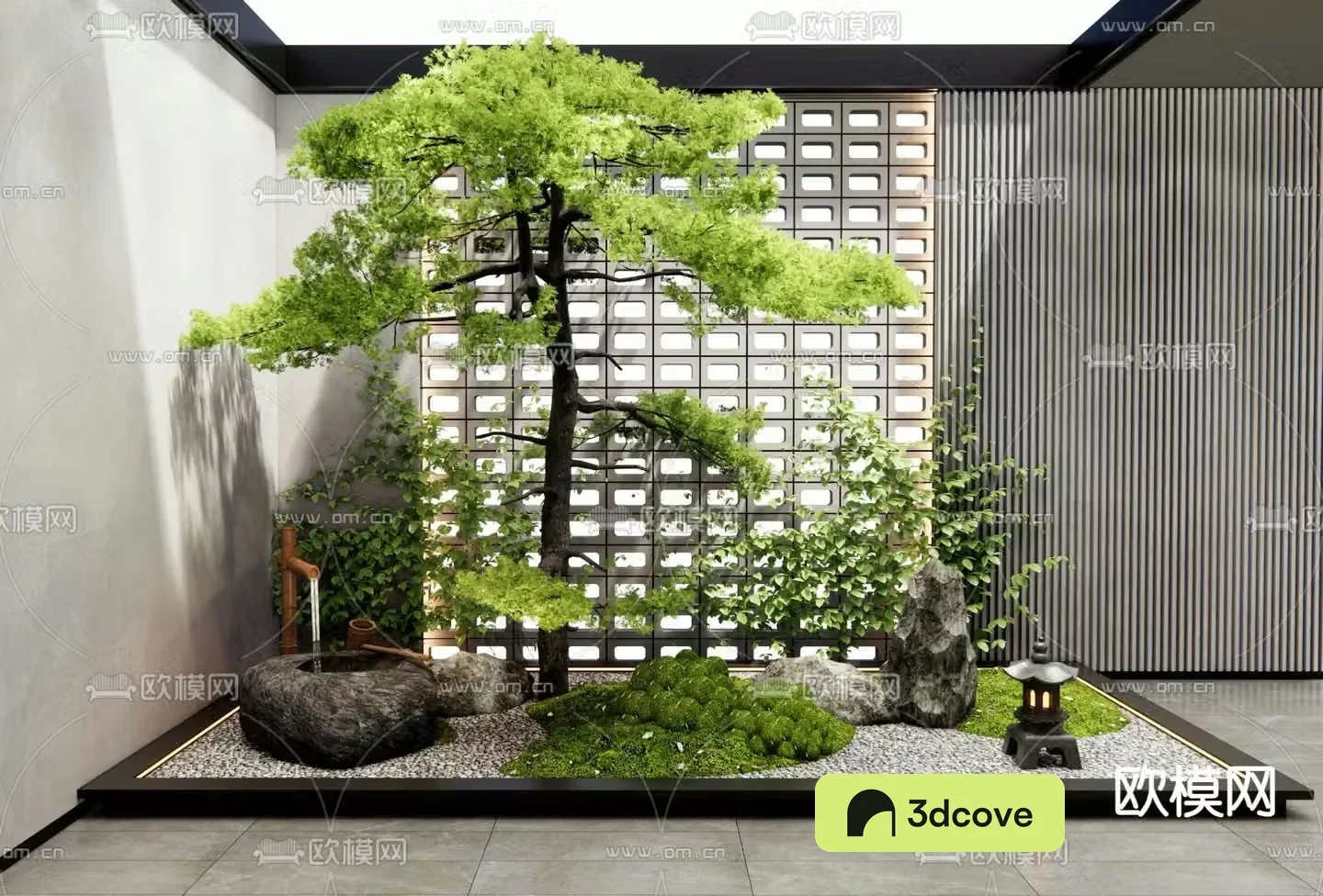 New Chinese style landscaping courtyard sketch pine tree landscape