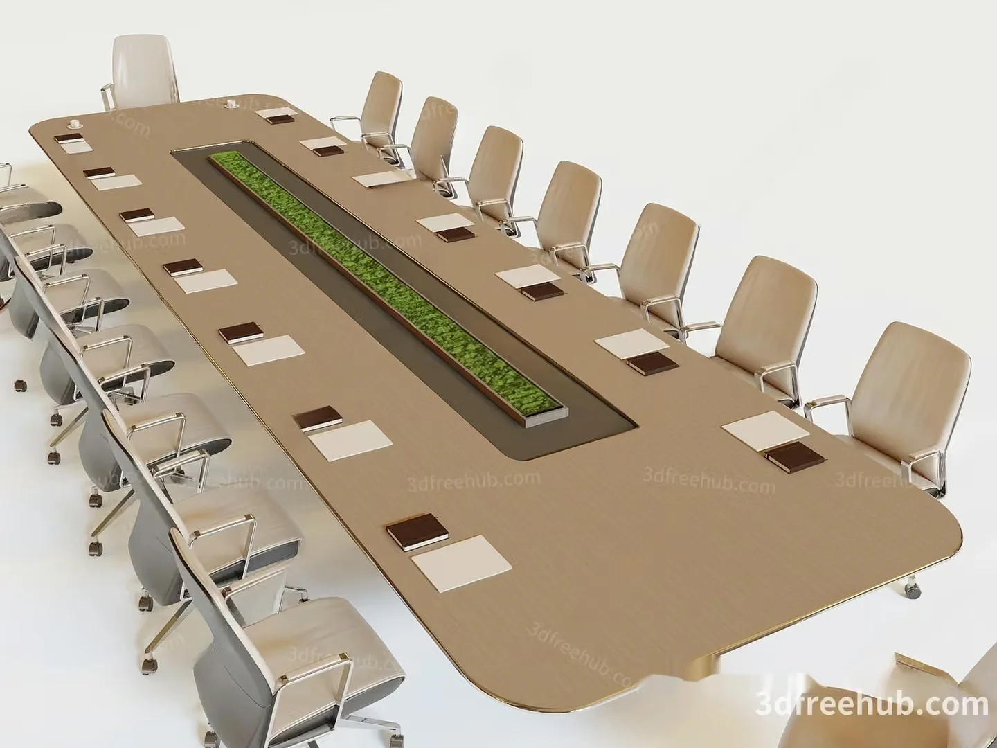 A Long Conference Table With Chairs 3D Model – 20554 – VRAY Render