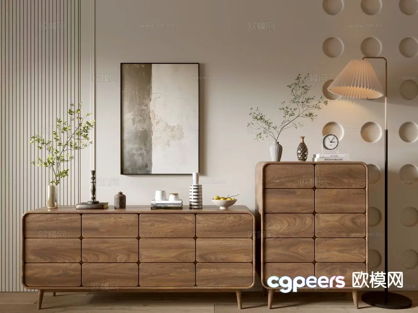 Modern wood grain side cabinet 3d model