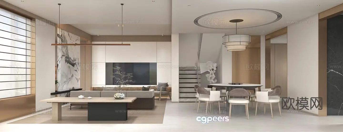 New Chinese style living and dining room 3D model