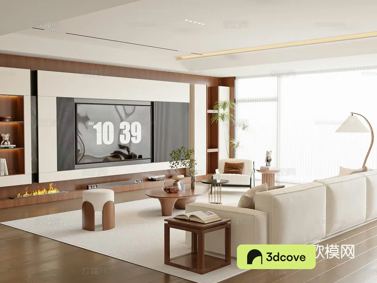 Modern medieval style living room sofa and coffee table TV background wall