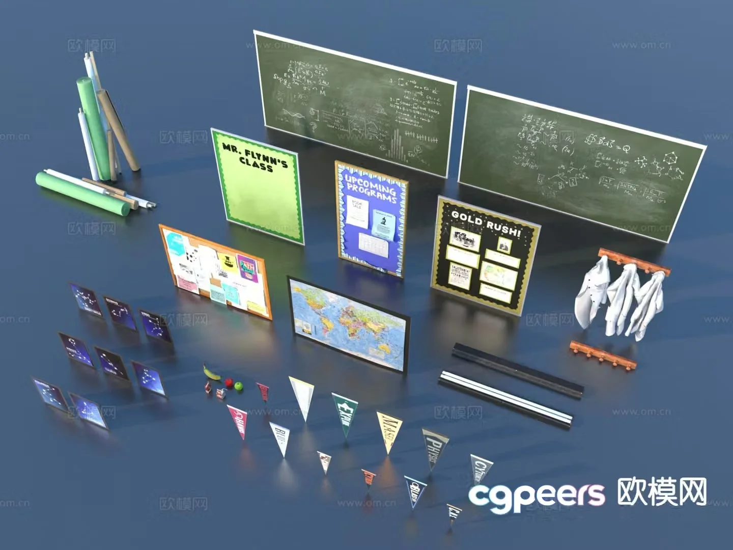 Blackboard map hanging picture school supplies 3d model