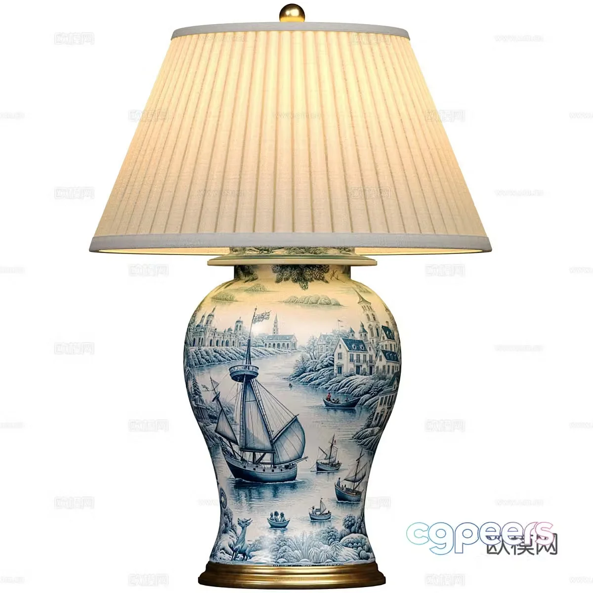 New Chinese style light luxury blue and white porcelain decorative desk lamp 3D model