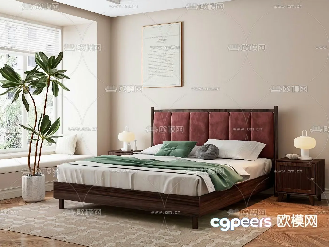 Medieval style double bed 3d model