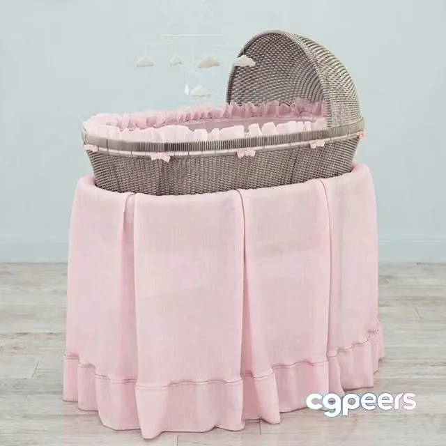 3ds Max Free – RH Heirloom wicker bassinet & mattres