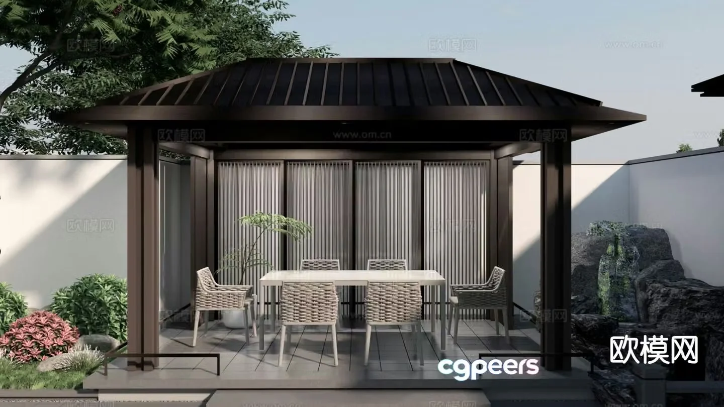 New Chinese style courtyard landscape pavilion 3D model