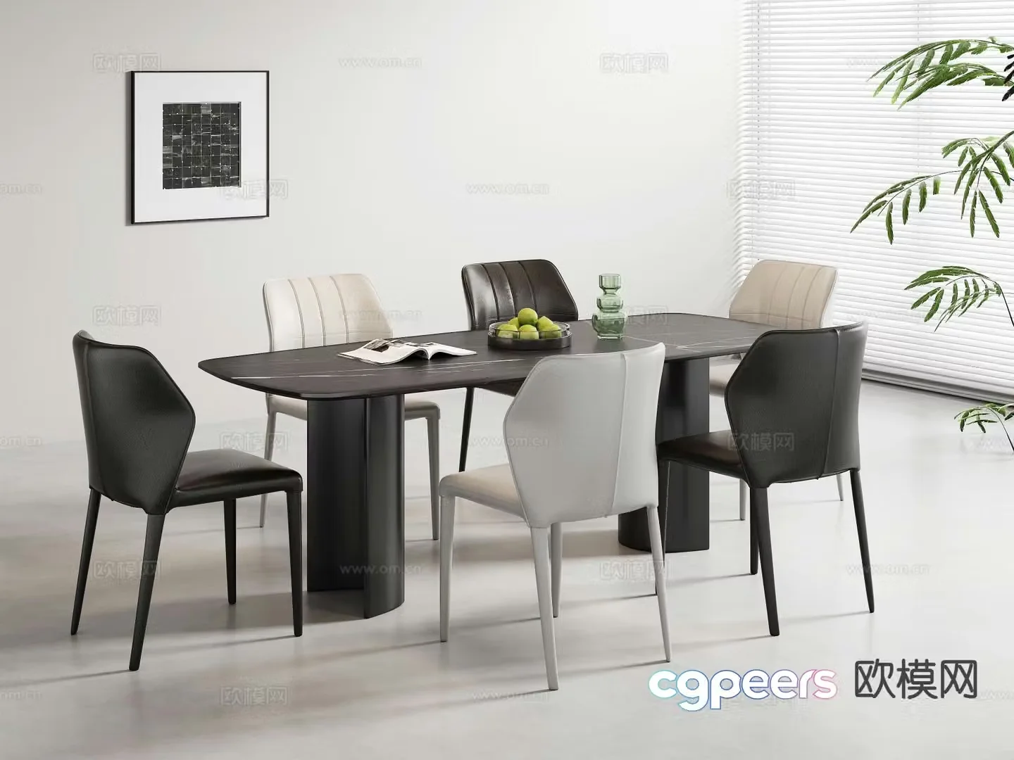 Italian minimalist dining table and chairs 3D model