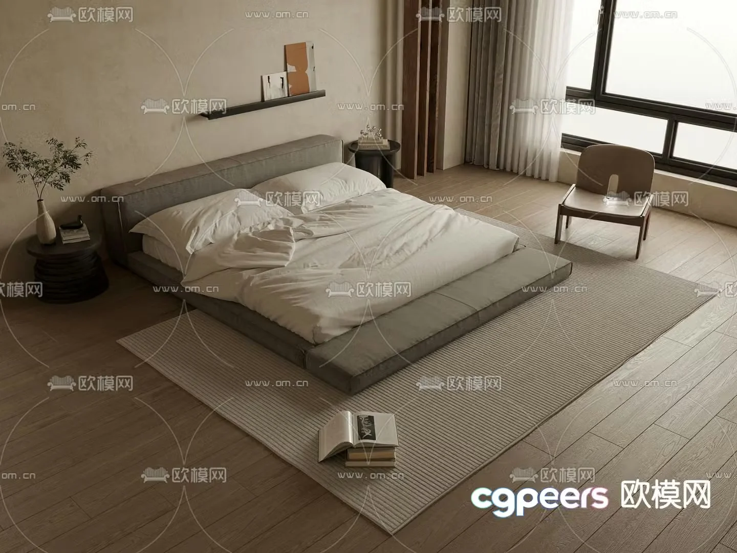 Wabi-sabi double bed 3d model