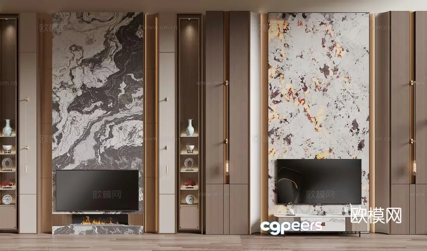 New Chinese style villa TV background wall 3d model