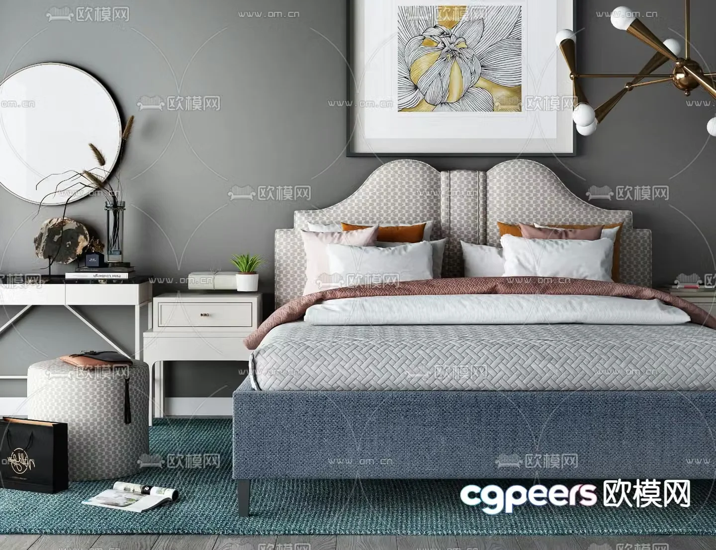 Simple European double bed 3d model