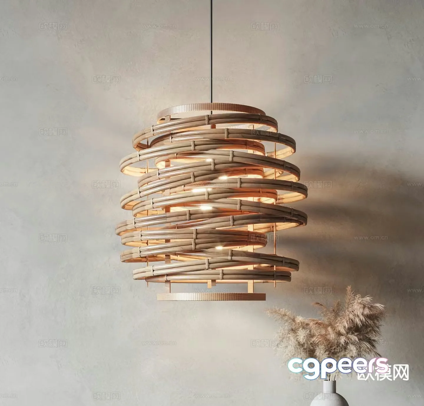 Wabi-sabi chandelier rattan chandelier 3d model
