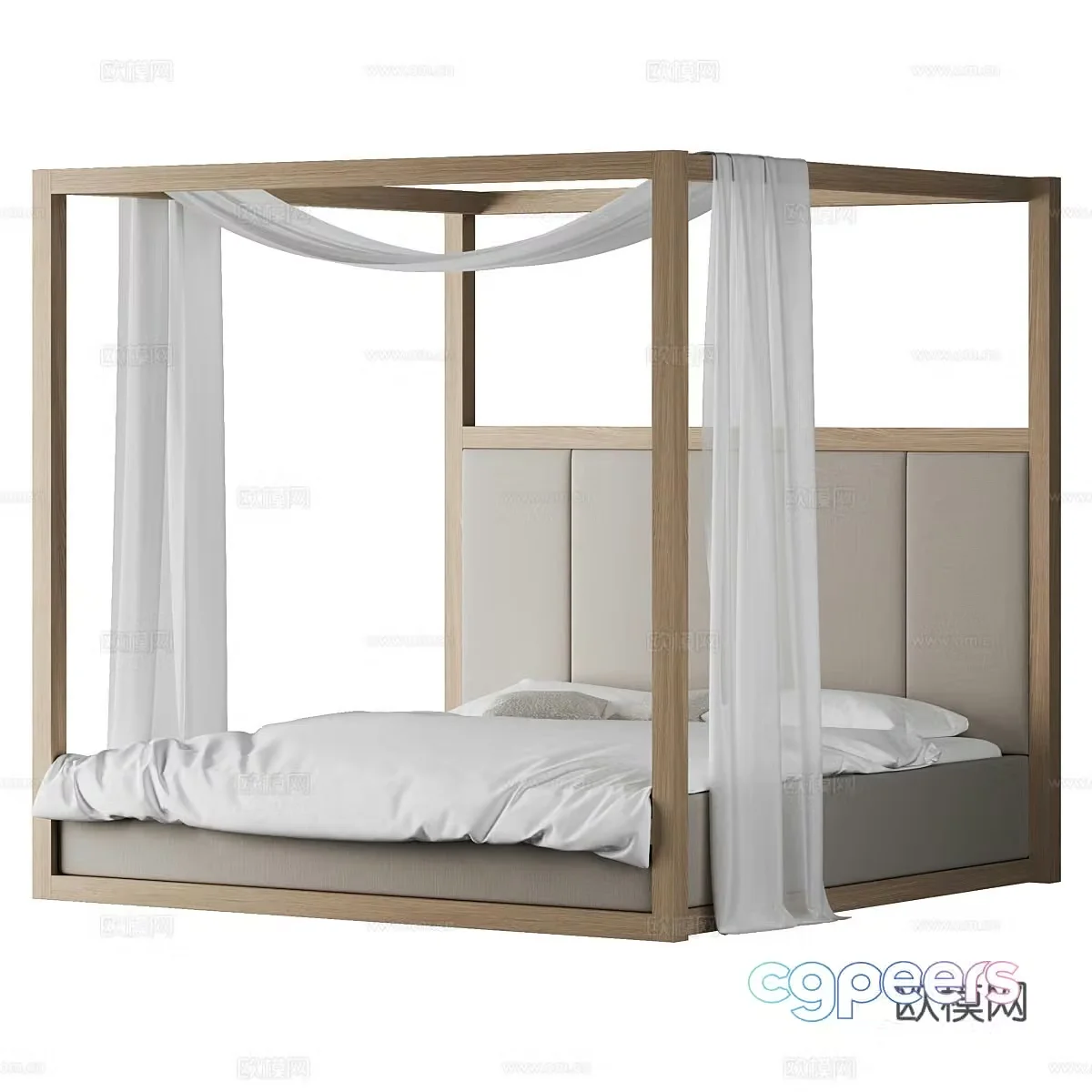 New Chinese style Willow four-poster bed shelf bed 3D model
