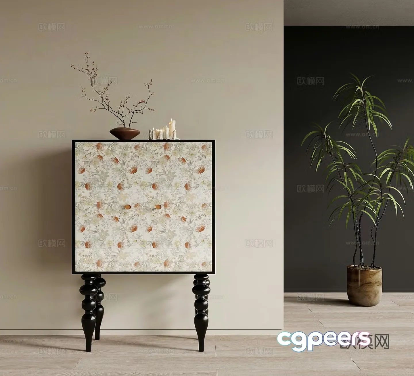 French retro style side cabinet end view cabinet entrance cabinet 3D model