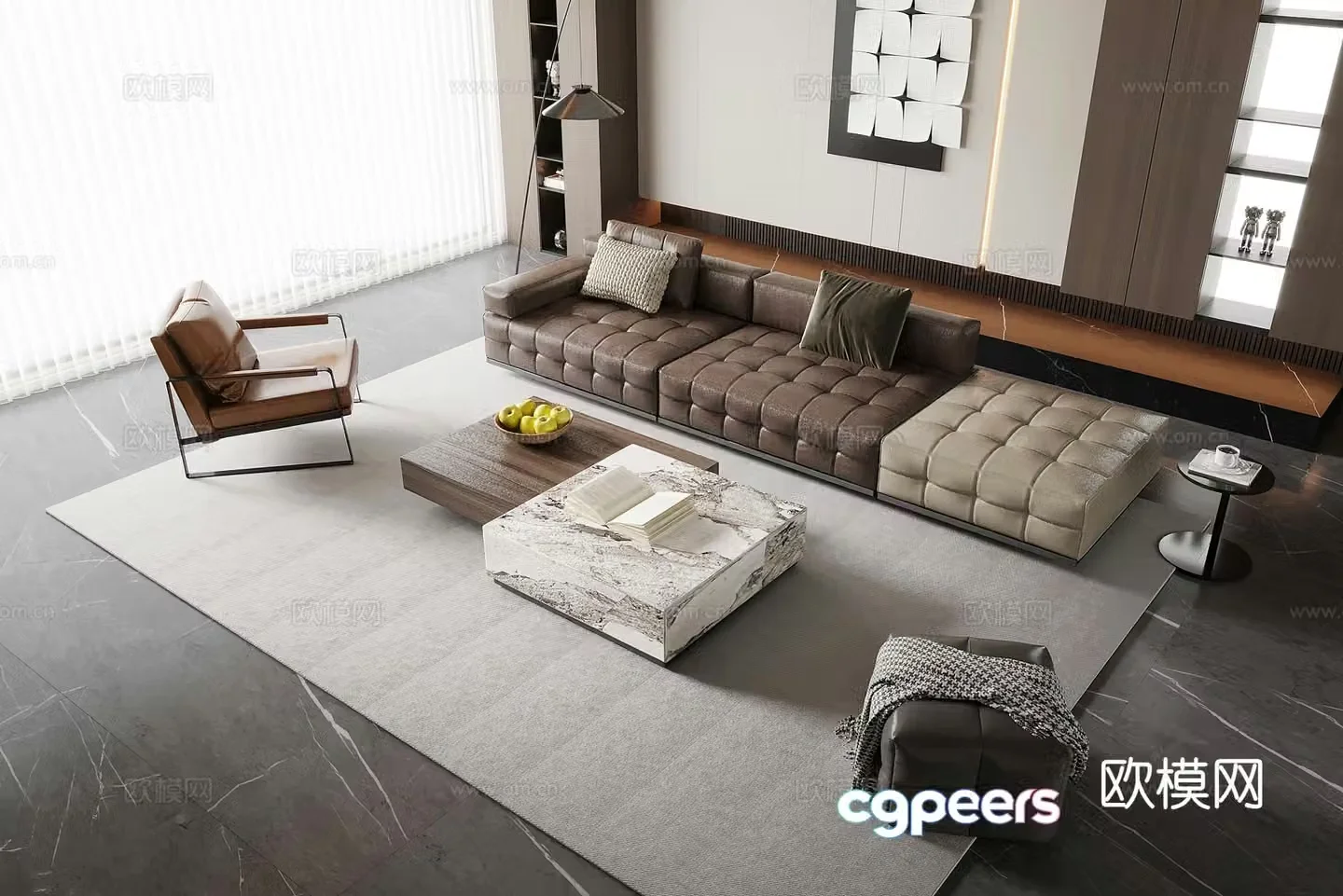 Modern minimalist living room sofa coffee table combination sofa background wall 3d model